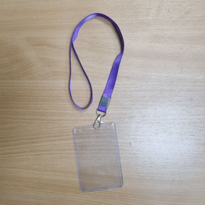 Лента для бейджа Стандарт; с карабином; со скобой; фиолетовая, ширина 15 мм, длина 80 см